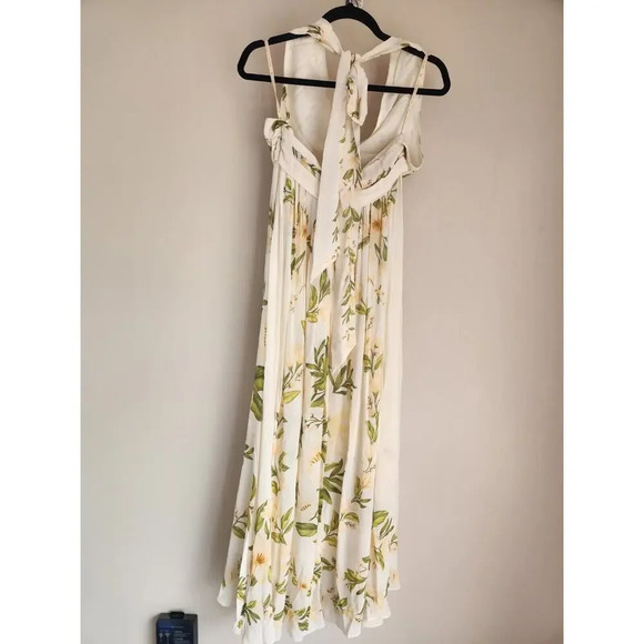 NWT Farm Rio Anthropologie V-Neck Floral Chiffon Maxi Dress Sz S Neutral #9J408 - Picture 8 of 12
